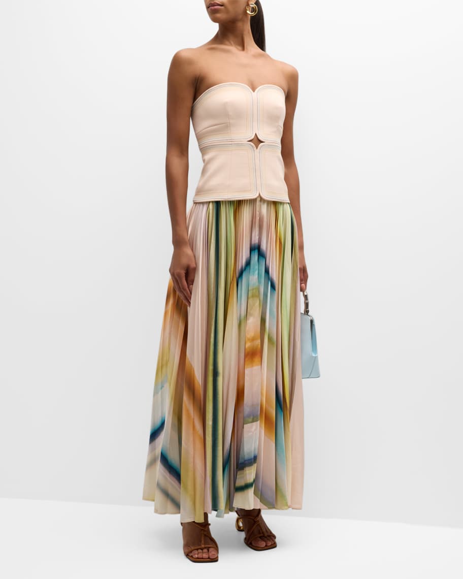 Acler Avonlea Strapless Pleated A-Line Maxi Dress | Neiman Marcus
