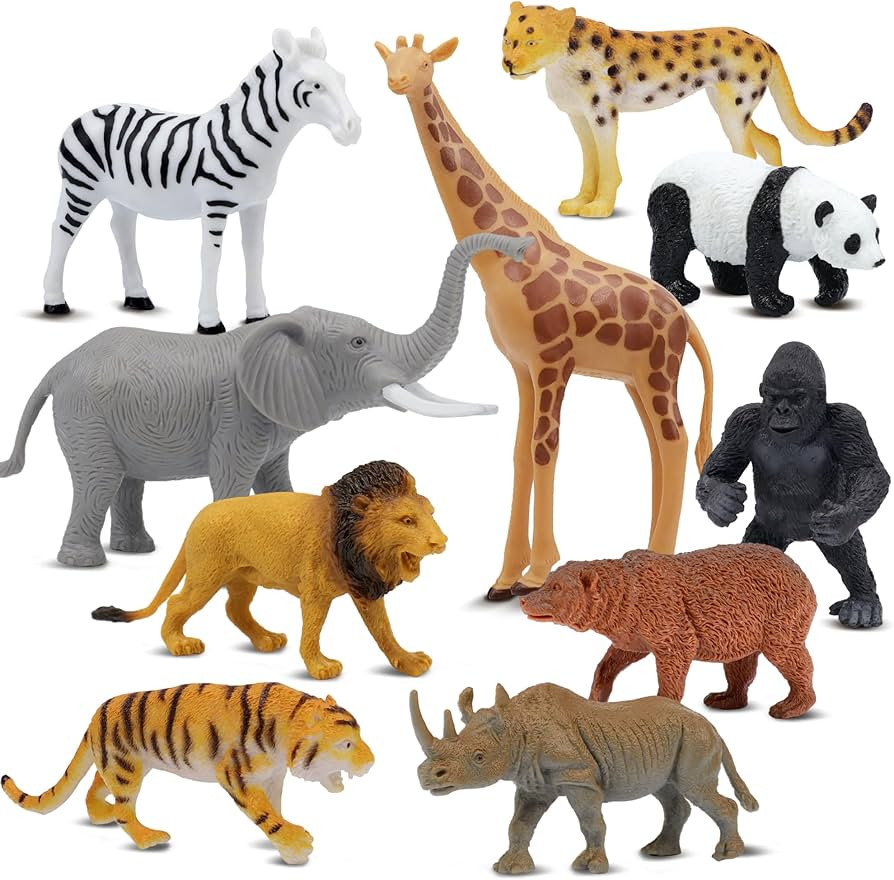 Safari Animal Figurines Set for Kids, 10 Piece Realistic Wild Zoo Animals Collection with Elephan... | Amazon (US)