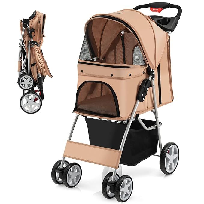 Giantex Folding Dog Stroller, Pet Stroller for Small Medium Dogs Cats Puppy, 4 Lockable Wheels Ca... | Amazon (US)