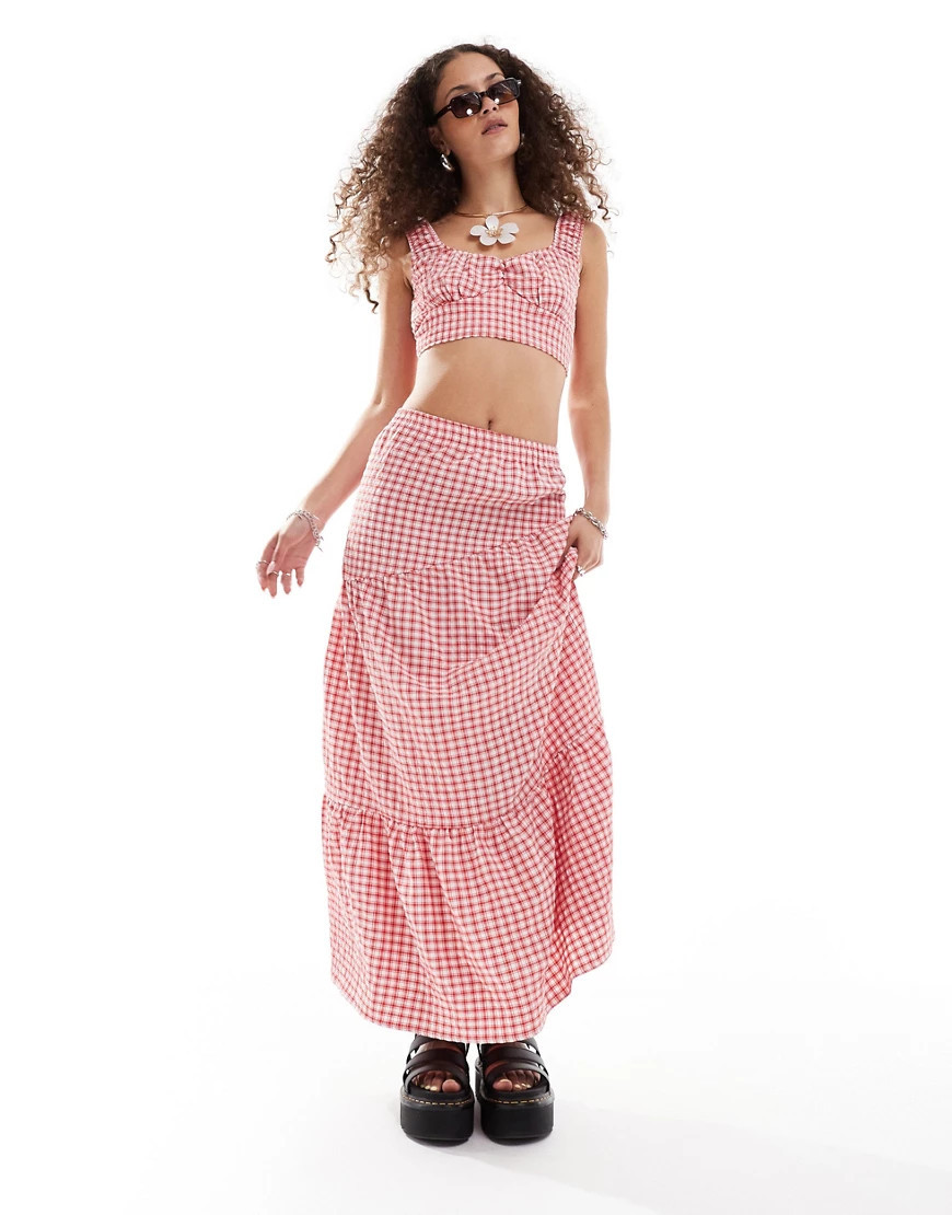 Reclaimed Vintage maxi asymmetric tiered skirt in red gingham - part of a set | ASOS (Global)