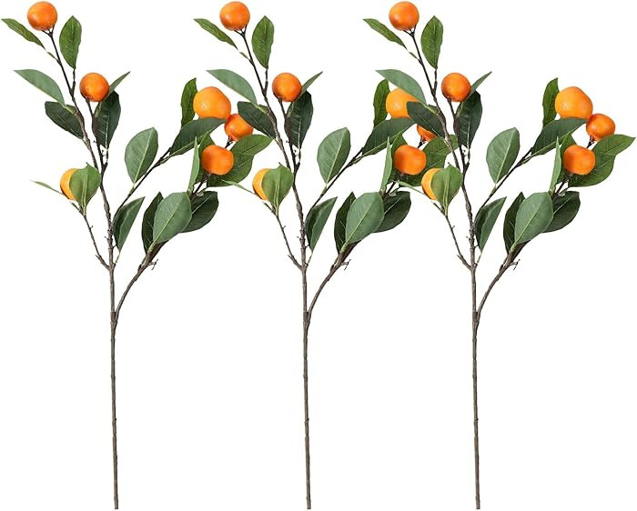 Artificial Orange Branches, 3Pcs Tangerine Branches, 25 Inch Realistic Faux Oranges Fruit with Gr... | Amazon (US)