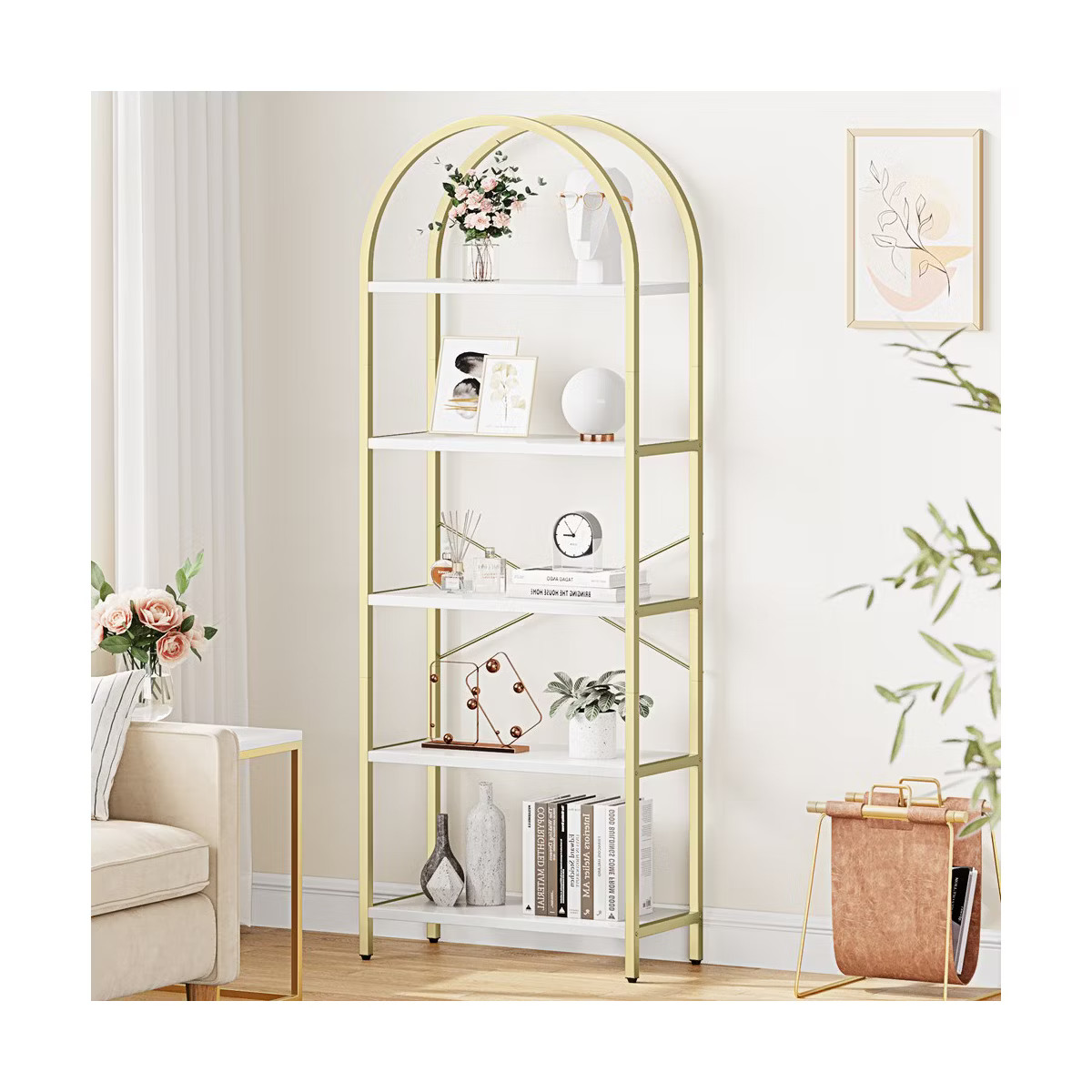 Trinity Arched Bookshelf,5 Tier Metal Frame Bookcase, Modern Bookcases Tall Book Shelf,Open Displ... | Target