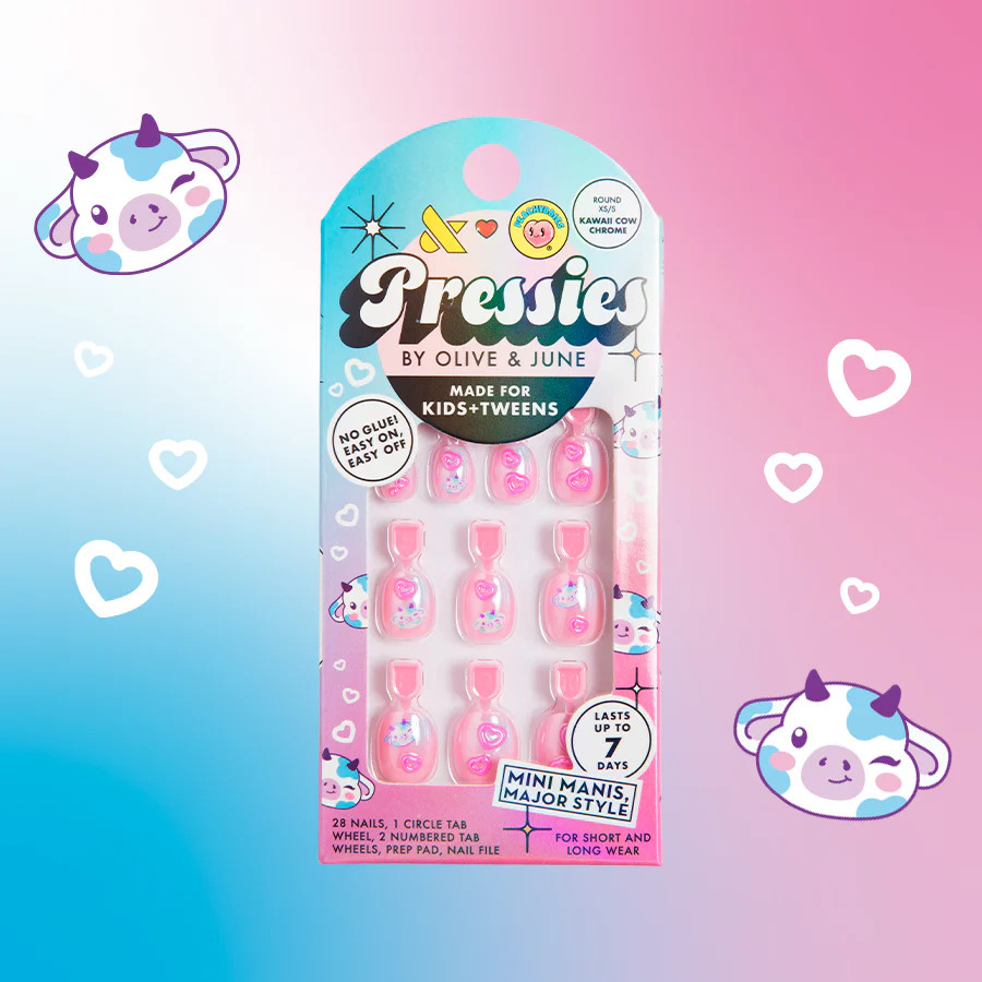 Kawaii Cow Chrome - Pressies | Extra Short Short | Round | Olive & June
