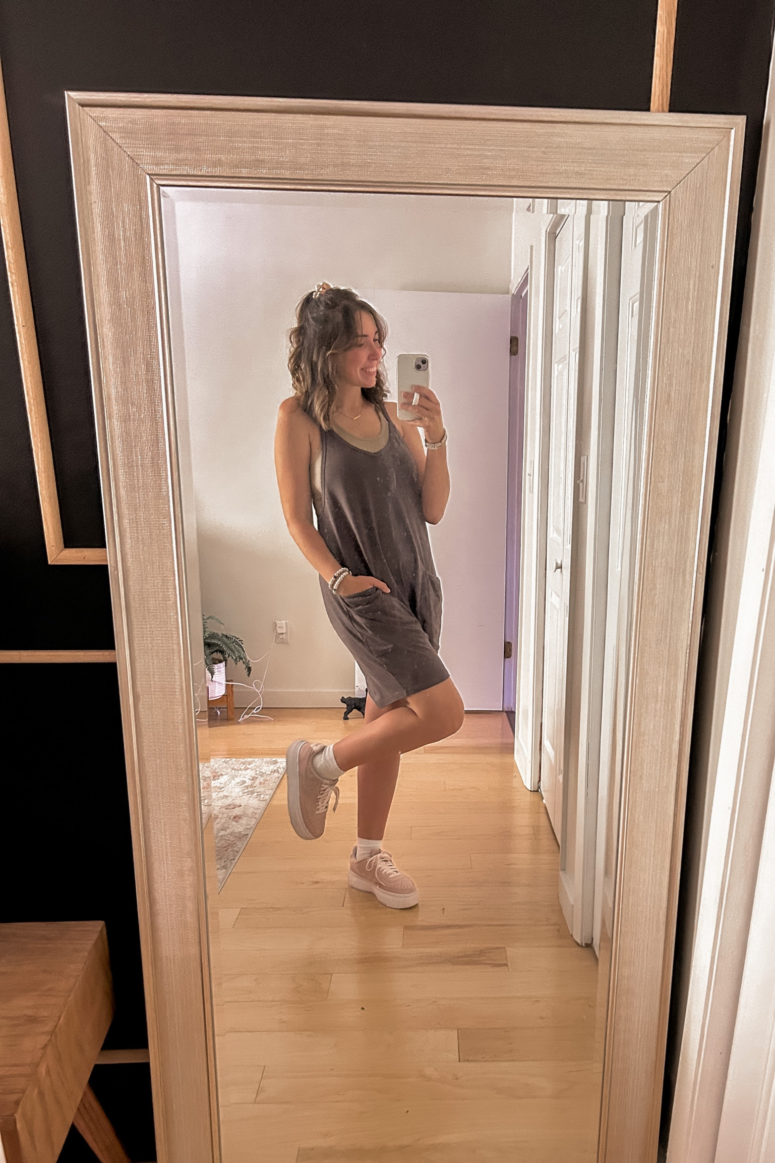 Cutest Amazon overalls styled sporty for Summer, free people dupe jumpsuit, hot shot onesie gray! Pink Nike shoes with crew socks 🩶

#LTKshoecrush #LTKsalealert #LTKunder50