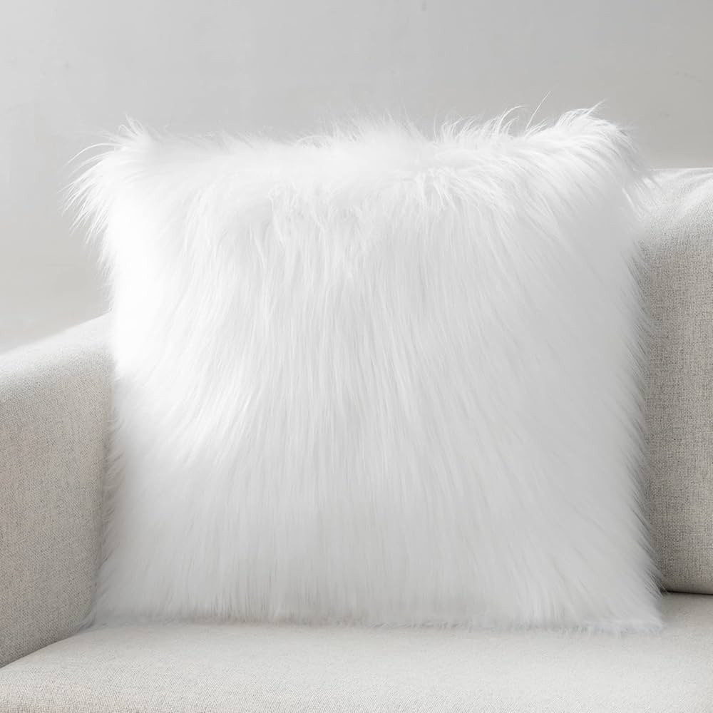 Phantoscope Faux Fur Solid Decorative Pillow Cover Fluffy Throw Pillow Mongolian Luxury Fuzzy Pil... | Amazon (US)
