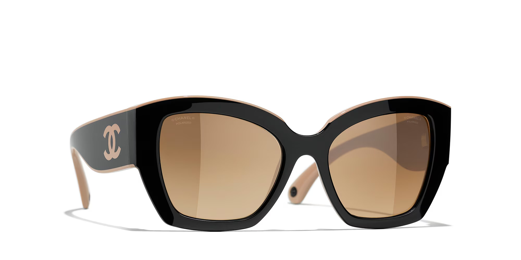 Chanel Woman Sunglass Butterfly Sunglasses CH6058 - Frame color: Black & Beige, Lens color: Brown | Sunglass Hut EU