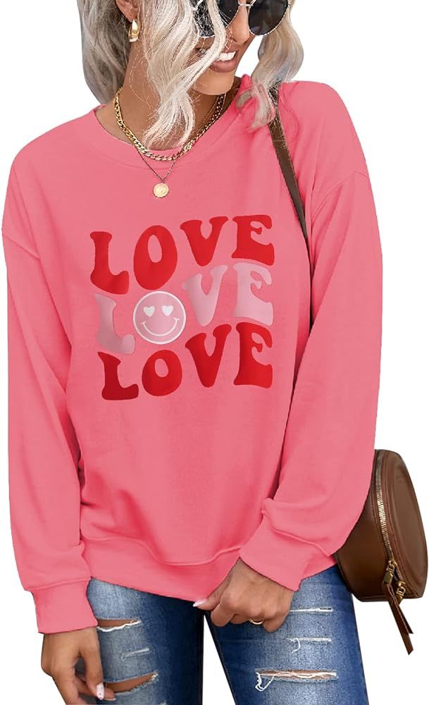 CM C&M WODRO Women Love Sweatshirt Valentine's Day Shirts Funny Graphic Casual Crewneck Pullover Lightweight Tops Blouse | Amazon (US)