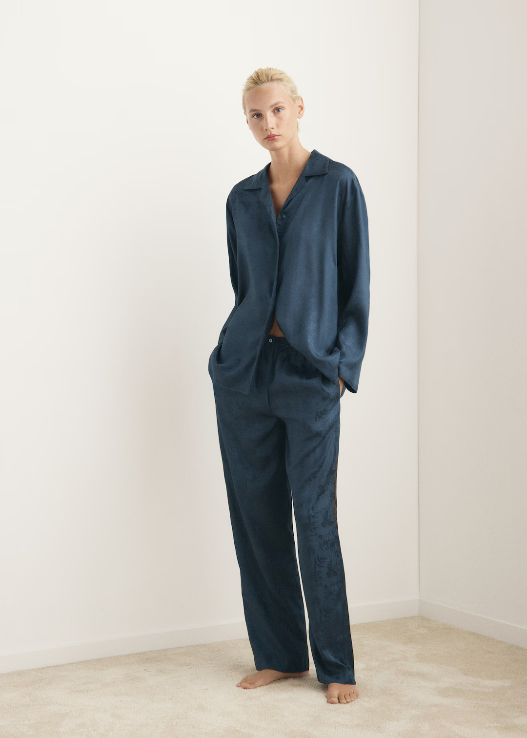 Jacquard satin pajama shirt | Mango (US/MX/AU)