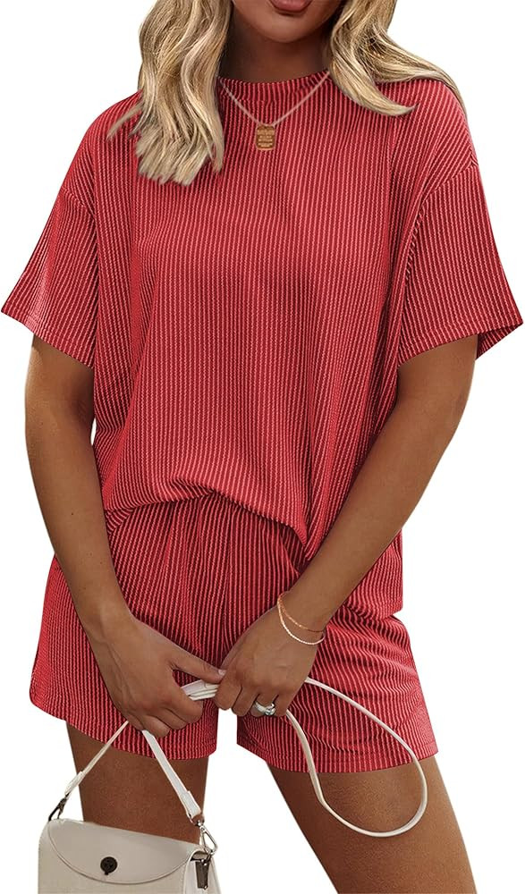 Ekouaer Womens Pajama Sets Short Sleeve Lounge Sets 2 Piece Pjs Tops and Shorts Outfits Matching ... | Amazon (US)