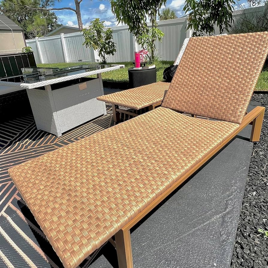 PURPLE LEAF Oversize Patio Wicker Chaise Lounge 2 Piece, Aluminum Outdoor Pool Lounge Chair with ... | Amazon (US)