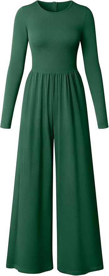 OQQ Womens Jumpsuits Dressy One Piece Outfits Long Sleeve Crew Neck Casual Wide Leg Pants Jumpsui... | Amazon (US)