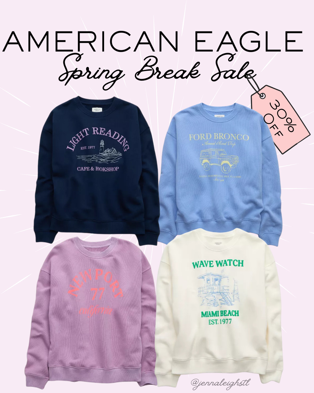 New graphic crew neck sweatshirts at American Eagle and they’re 30% off during the Happy Spring Break Sale. 

 #LTKSpringSale #LTKSeasonal #LTKMidsize