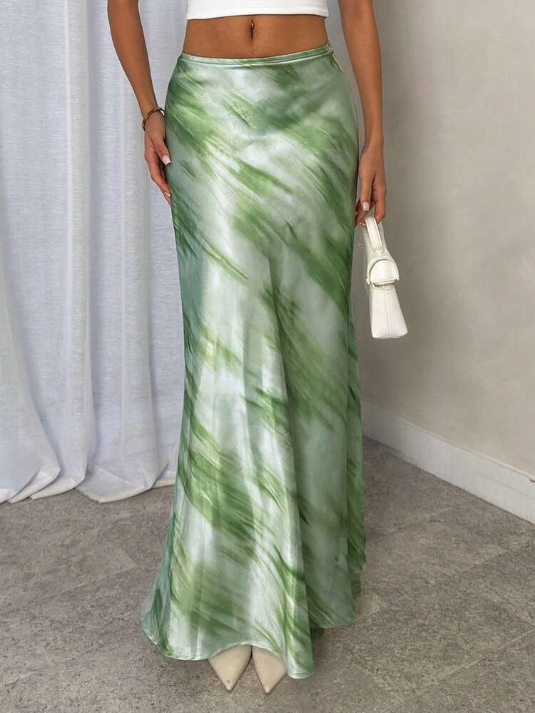 Glamine Women's Mermaid Style Long Skirt, Satin Skirt, Elegant Maxi Dress, Suitable For Women's Party And Daily Wear, Green Mid-Length Skirt Silk Skirt Green And White Dress Green Long Skirt Tie Dye Skirt Green Maxi Skirt Sage Green Skirt Long Green Skirt Y2k Skirt Zanzea Skirt Skirt For Women Ladies Skirt Sage Skirt Green Print Skirt Long Skirt For Women Elegant | SHEIN