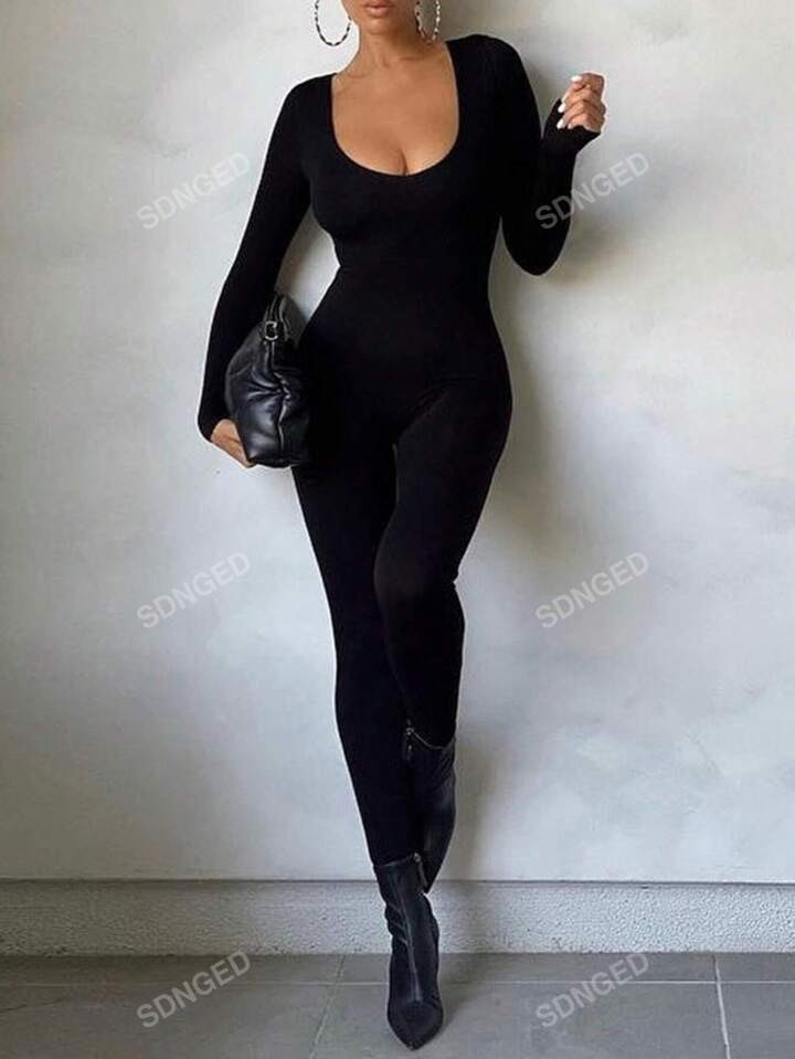 Scoop Neck Unitard Jumpsuit | SHEIN
