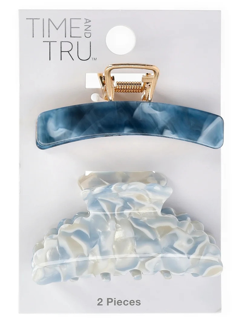 Time and Tru Women's Hair Claw Clips, 2-Pack, Blue | Walmart (US)