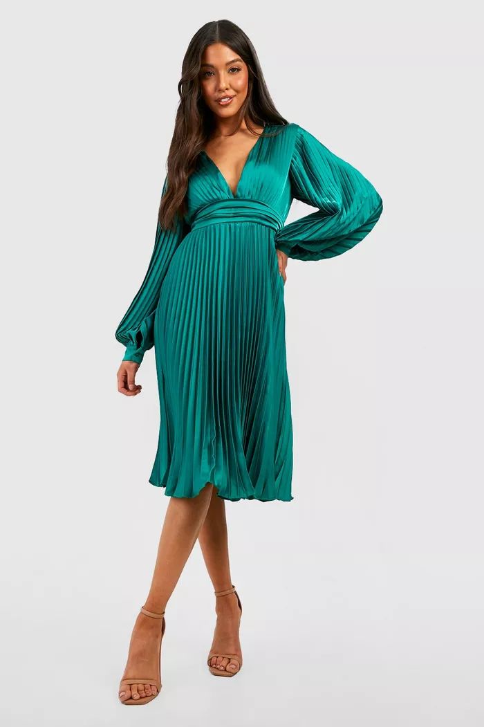 Satin Pleated Midi Dress | Boohoo.com (US & CA)