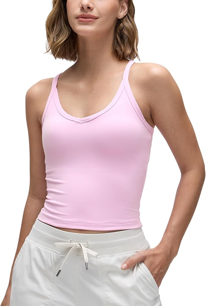 CRZ YOGA Butterluxe Soft Double Lined V Neck Tank Tops for Women - Yoga Casual Camisole Racerback... | Amazon (US)