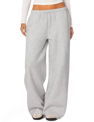 HeSaYep Women's Wide Leg Sweatpants Baggy Cotton Sweat Pants Grey S | Amazon (US)