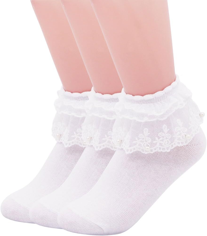 SEMOHOLLI Women Ankle Socks,Pearl Lace Ruffle Frilly Comfortable No-Show Cotton Socks Princess So... | Amazon (US)