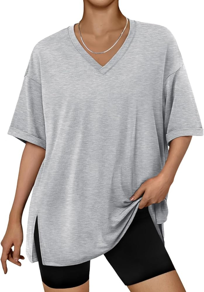 Trendy Queen Oversized Tshirts for Women Workout Plus Size Tops V Neck Short Sleeve Gym Shirts Ca... | Amazon (US)