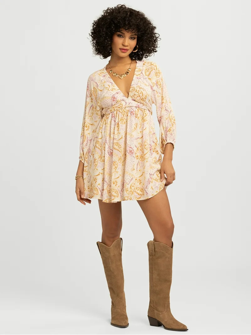 Jessica Simpson Women's Luella Smocked V-Neck Mini Dress, Sizes XS-XL | Walmart (US)