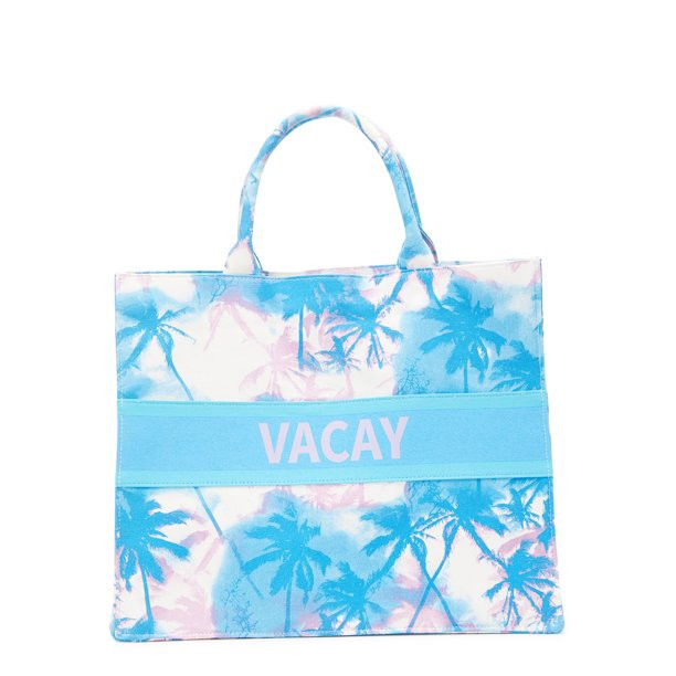 No Boundaries Women's Vacay Canvas Print Beach Tote Handbag, Neptune Blue - Walmart.com | Walmart (US)