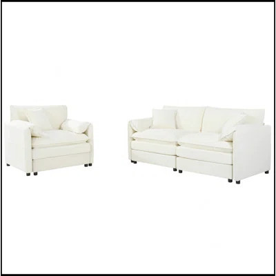 Deep Seat Luxury 2 Piece Loveseat Couch & Sofa Armchair Set, Modern Upholstered Chenille Cloud Couches Set Furniture with 3 Pillow for Living Room Bed | Wayfair North America