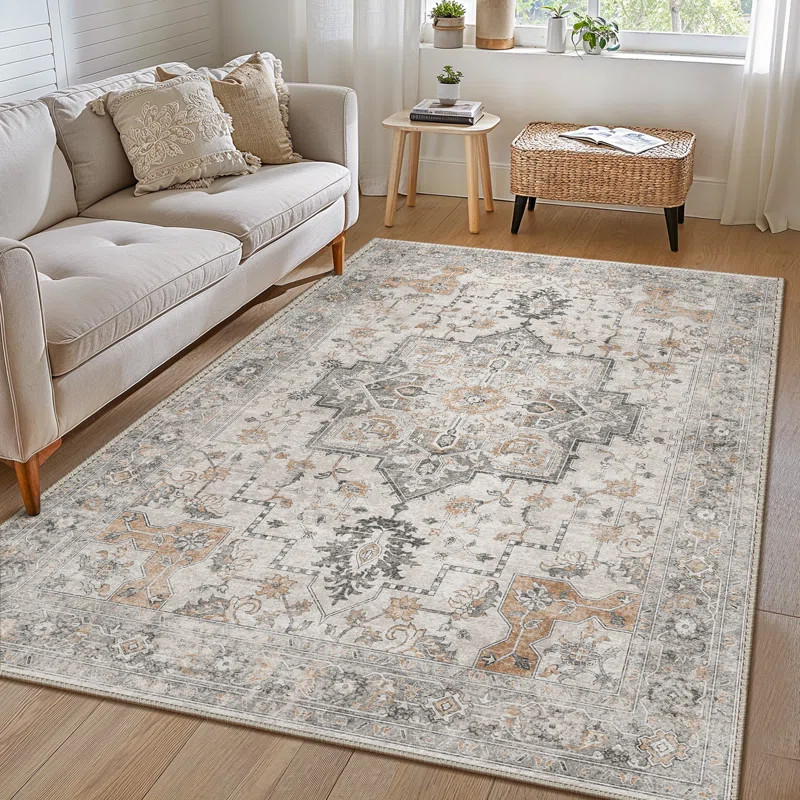 Roehit Beige / Brown Machine Washable Performance Area Rug with Non-slip Backing | Wayfair North America