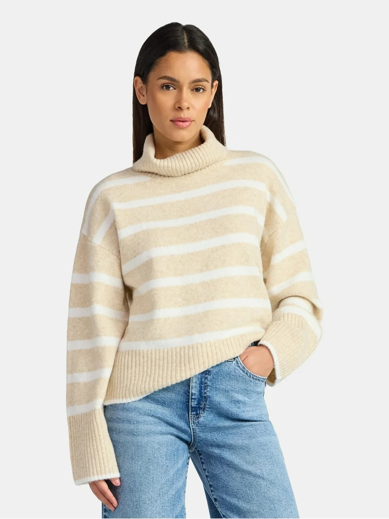 Time and Tru Women's Chunky Turtleneck Pullover Sweater with Long Sleeves, Mid-weight, Sizes XS-X... | Walmart (US)