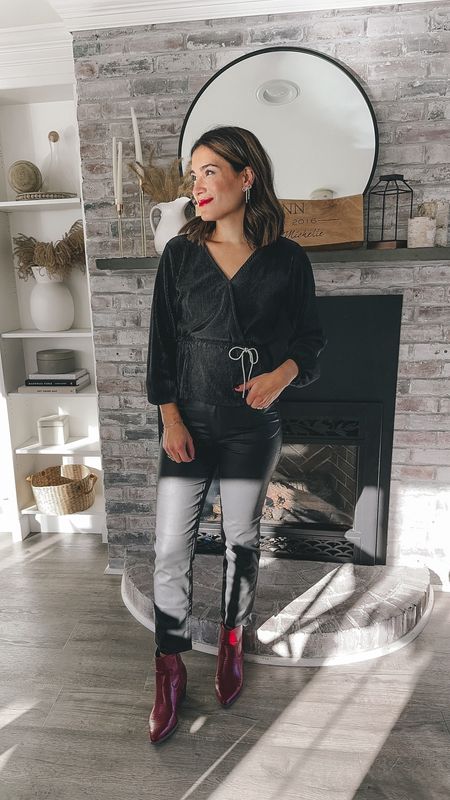 All black outfit idea with red booties 

#LTKshoecrush #LTKfindsunder50 #LTKHoliday