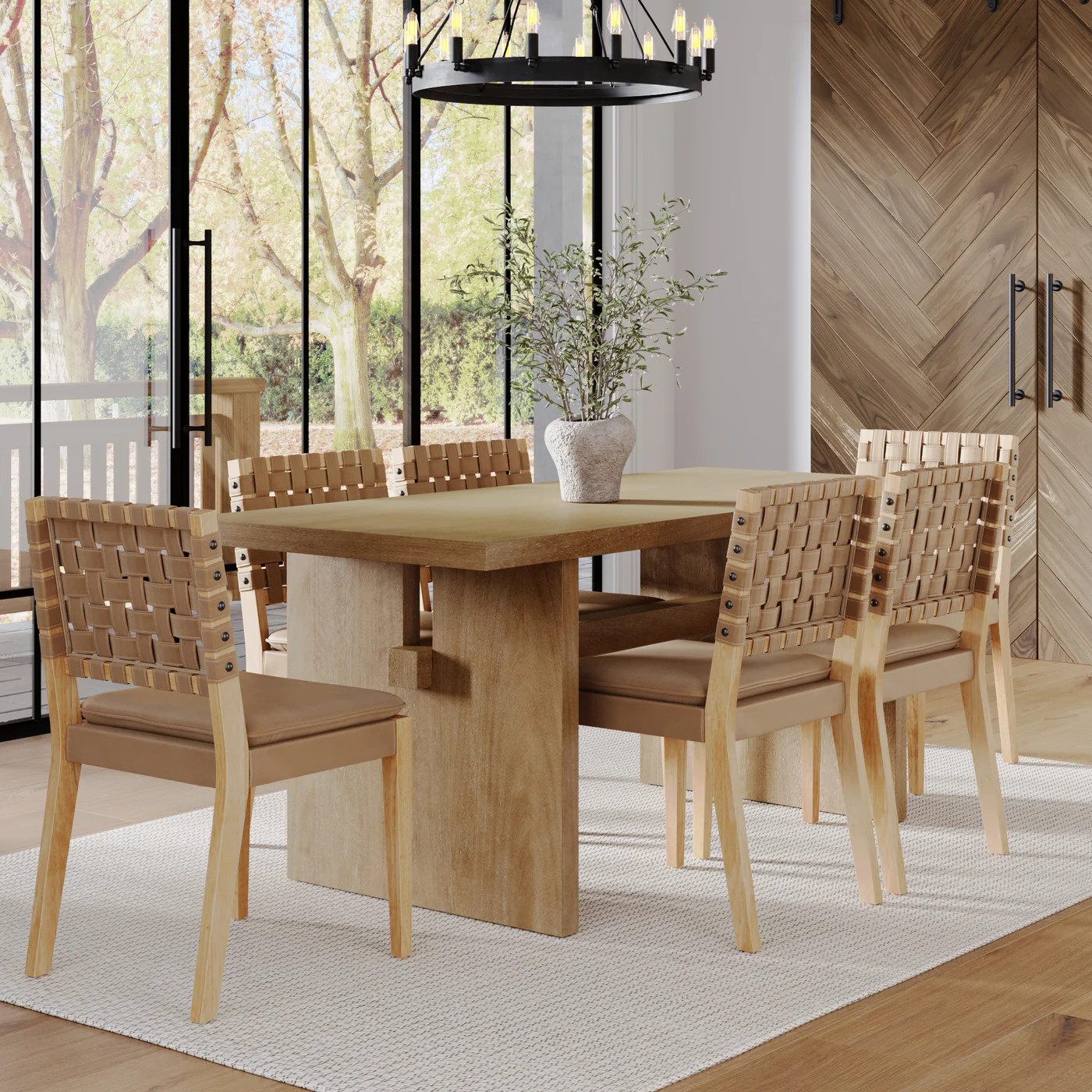 Mid-Century Woven Dining Set Light Brown (6 Chairs) | Nathan James