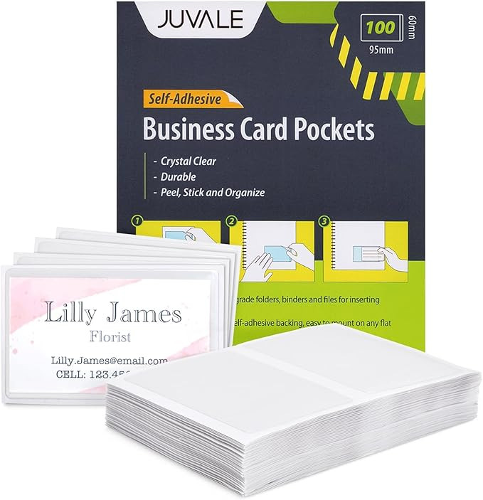 Juvale Business Card Holder Sleeves - Secure Adhesive Pockets - Index Card Holder for Notes - Sto... | Amazon (US)
