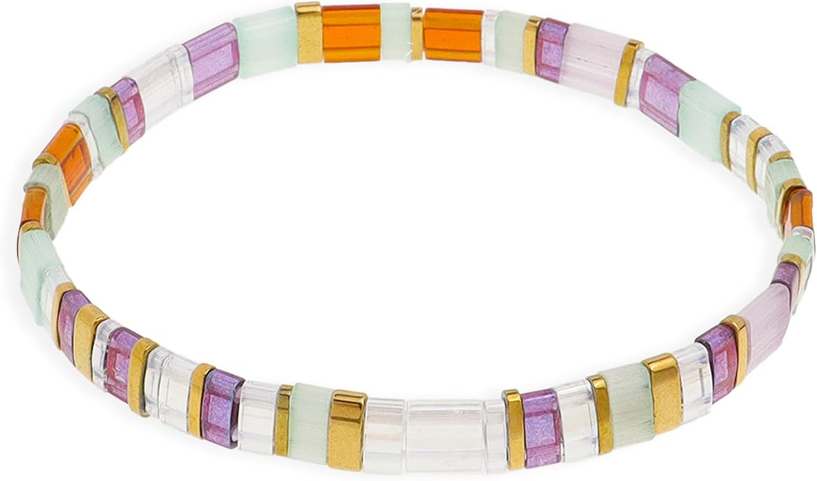Sonateomber Tila Flat Beaded Stretch Bracelets for Women, Trendy Stackable Colorful Glass Square ... | Amazon (US)