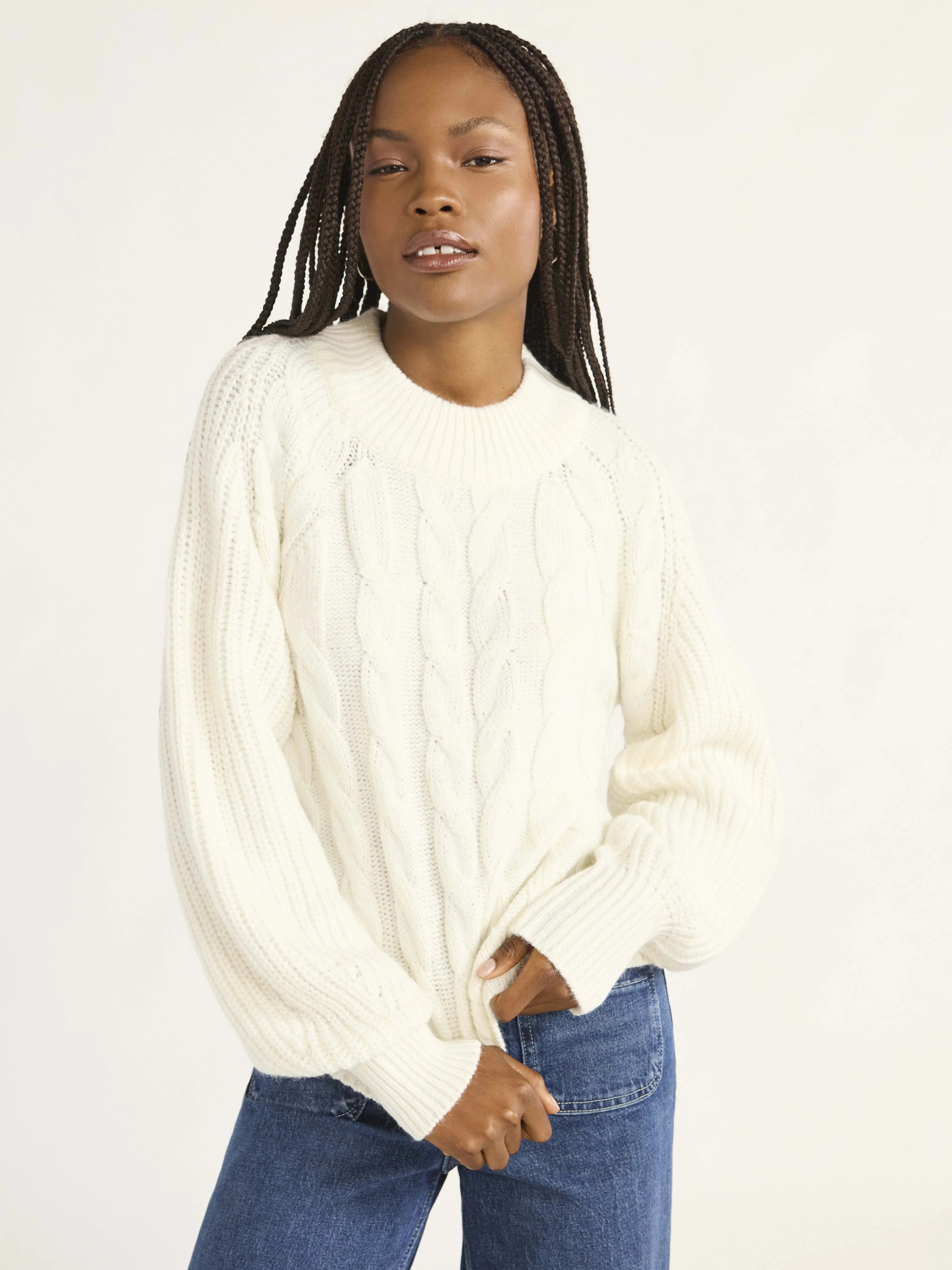 Free Assembly Women’s Mock Neck Cable Knit Sweater, Midweight, Sizes XS-XXL | Walmart (US)