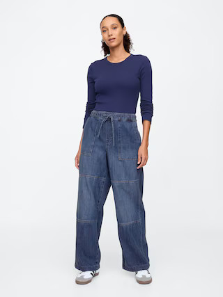 High Rise Seamed Wide-Leg Pull-On Jeans | Gap Factory