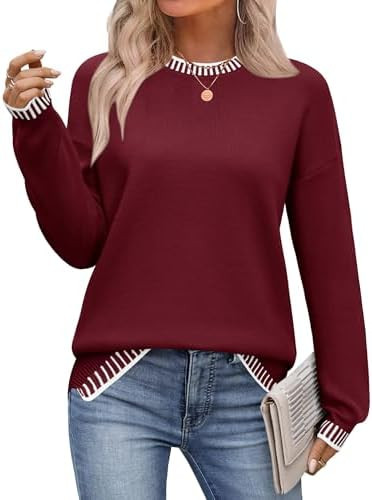 Zeagoo Womens Crewneck Pullover Sweater Long Sleeve Knit Side Slit 2025 Fall Winter Sweater Tops | Amazon (US)