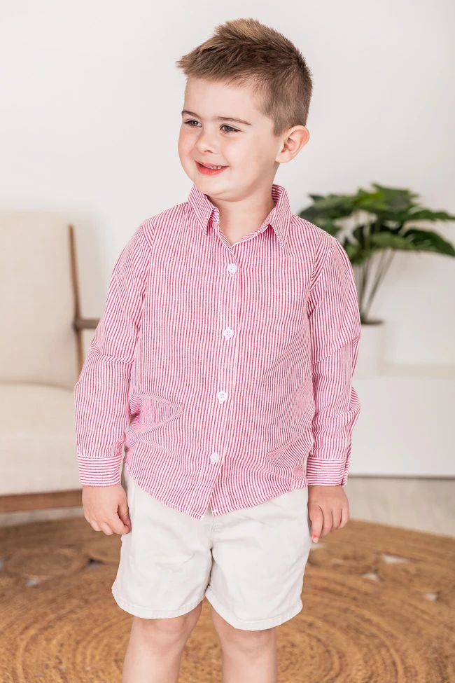 Skip A Chapter Boys Red Stripe Button Down Shirt | Pink Lily