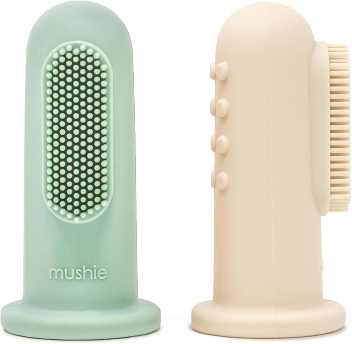 mushie Baby Finger Toothbrush (Cambridge Blue/Shifting Sand) 2-Pack | Amazon (US)
