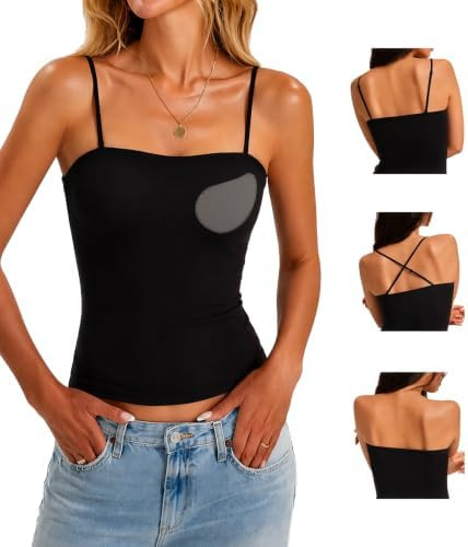 Womens Built in Bra Tank Tops Seamless Spaghetti Strap Going Out Camisole | Amazon (US)