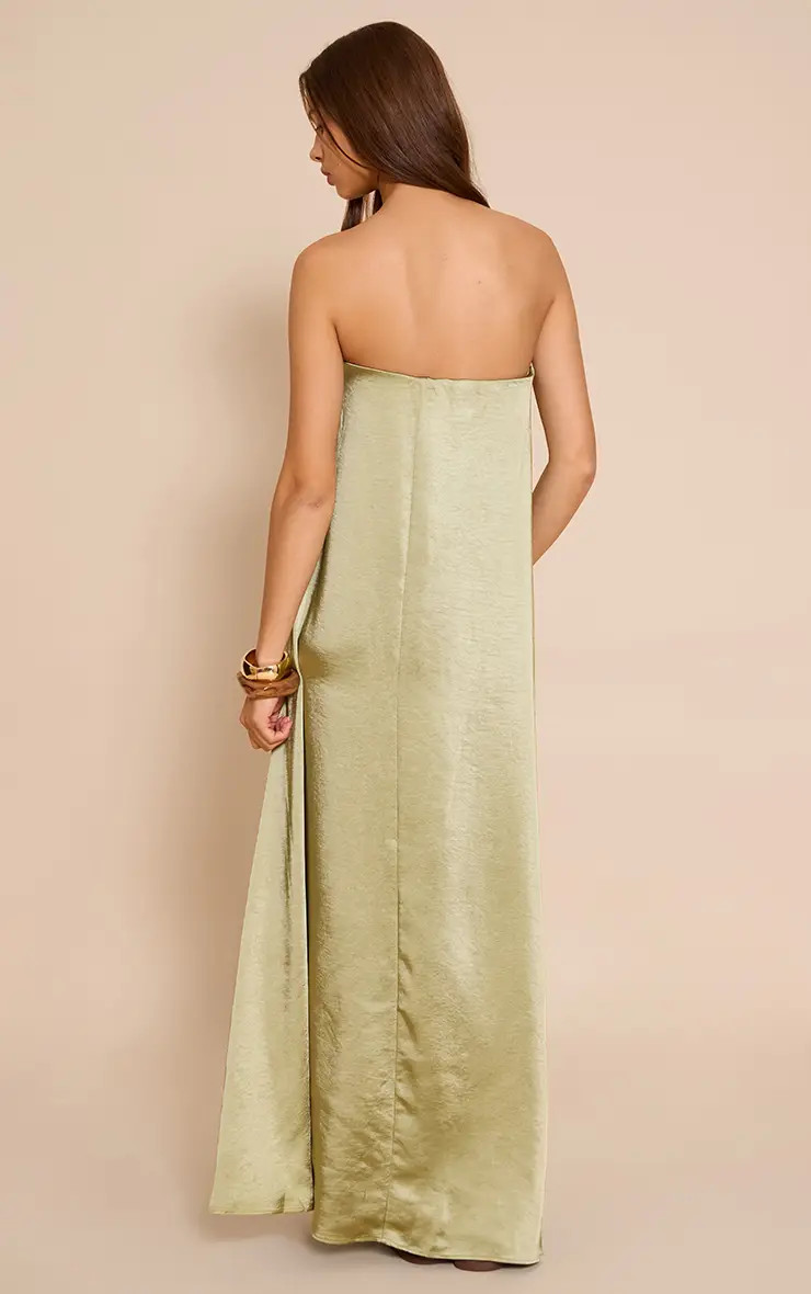 Green Textured Satin Bandeau Column Dress | PrettyLittleThing USA | PrettyLittleThing US