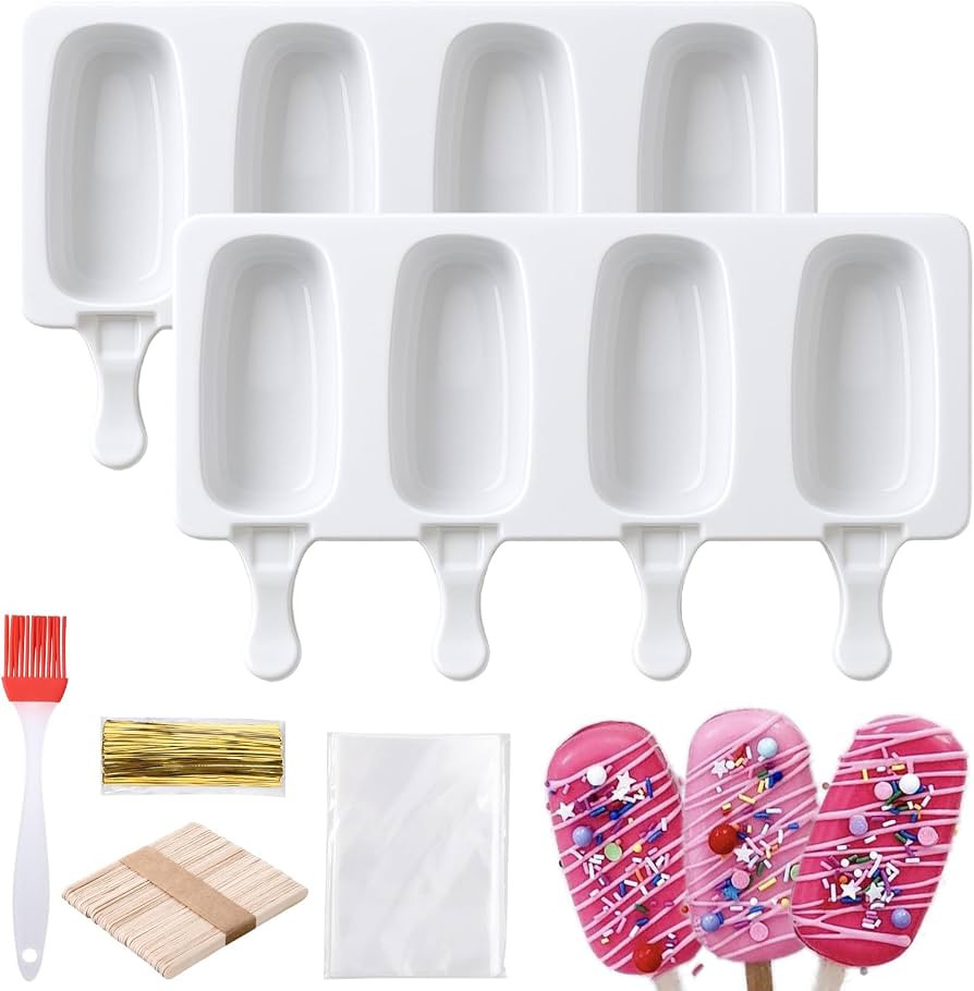 Juome Cake Pop Mold Kit, 2 Pack 8 Cavities Cakesicle Molds Silicone with 100 Wooden Sticks & 100 ... | Amazon (US)
