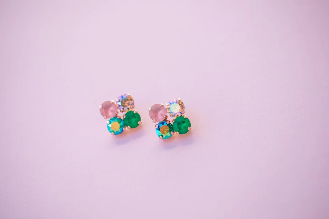 8mm 4 Stone Clover Drop or Studs Heart's Leap - Choose Setting Color - Etsy | Etsy (US)