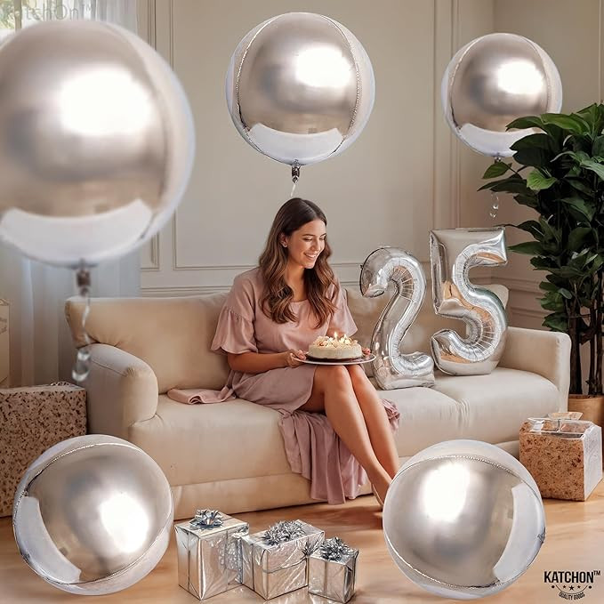 KatchOn, Huge Metallic Silver Balloons - 22 Inch, Pack of 12 | 4D Round Mylar Balloon for Silver ... | Amazon (US)