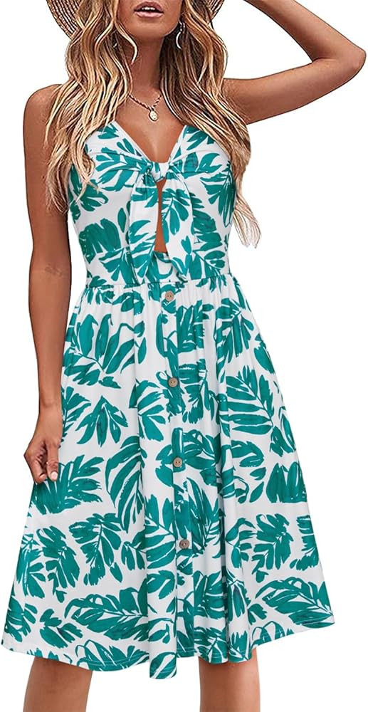 VOTEPRETTY Women's Summer Dresses Spring Sundresses Beach Clothes Outfit Vacation V Neck Casual T... | Amazon (US)