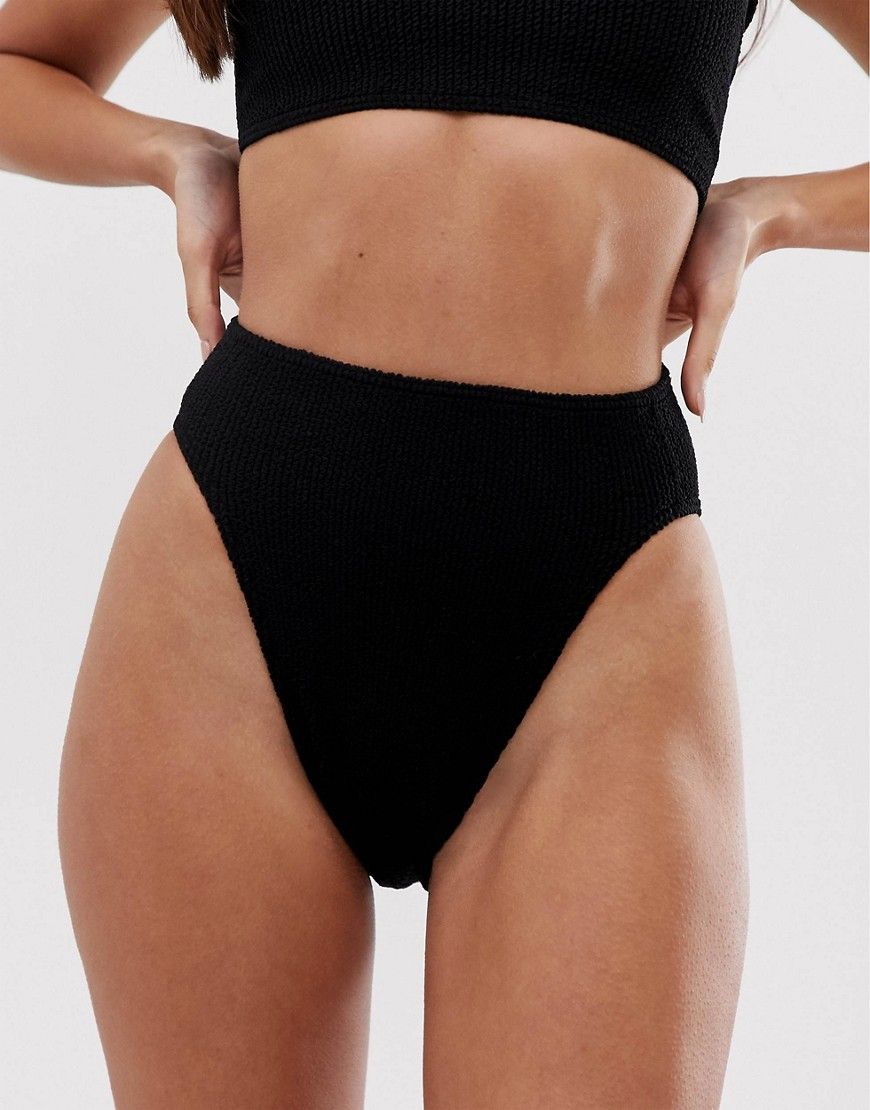 ASOS Mix and Match Crinkle High Leg High Waist Bikini Bottom - Black | ASOS US