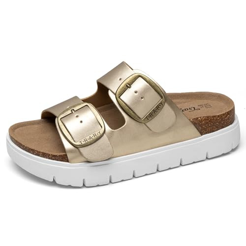 Amazon.com | Trary Women’s Platform Sandals, Double Buckle Slides, Wedge Chunky Slides for Wome... | Amazon (US)