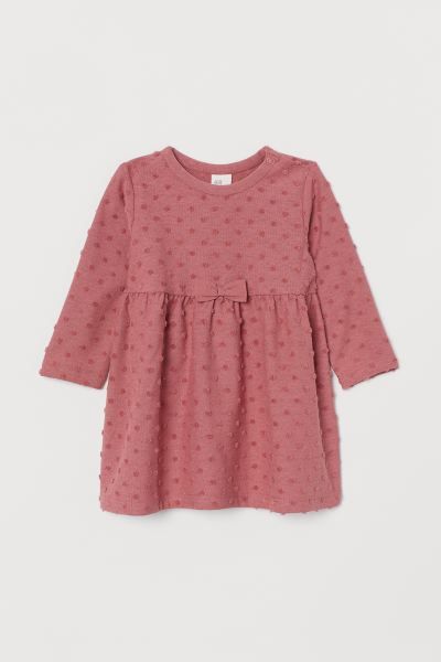 Long-sleeved dress in textured, cotton-blend jersey. Round neckline with snap fastener on one sid... | H&M (US + CA)