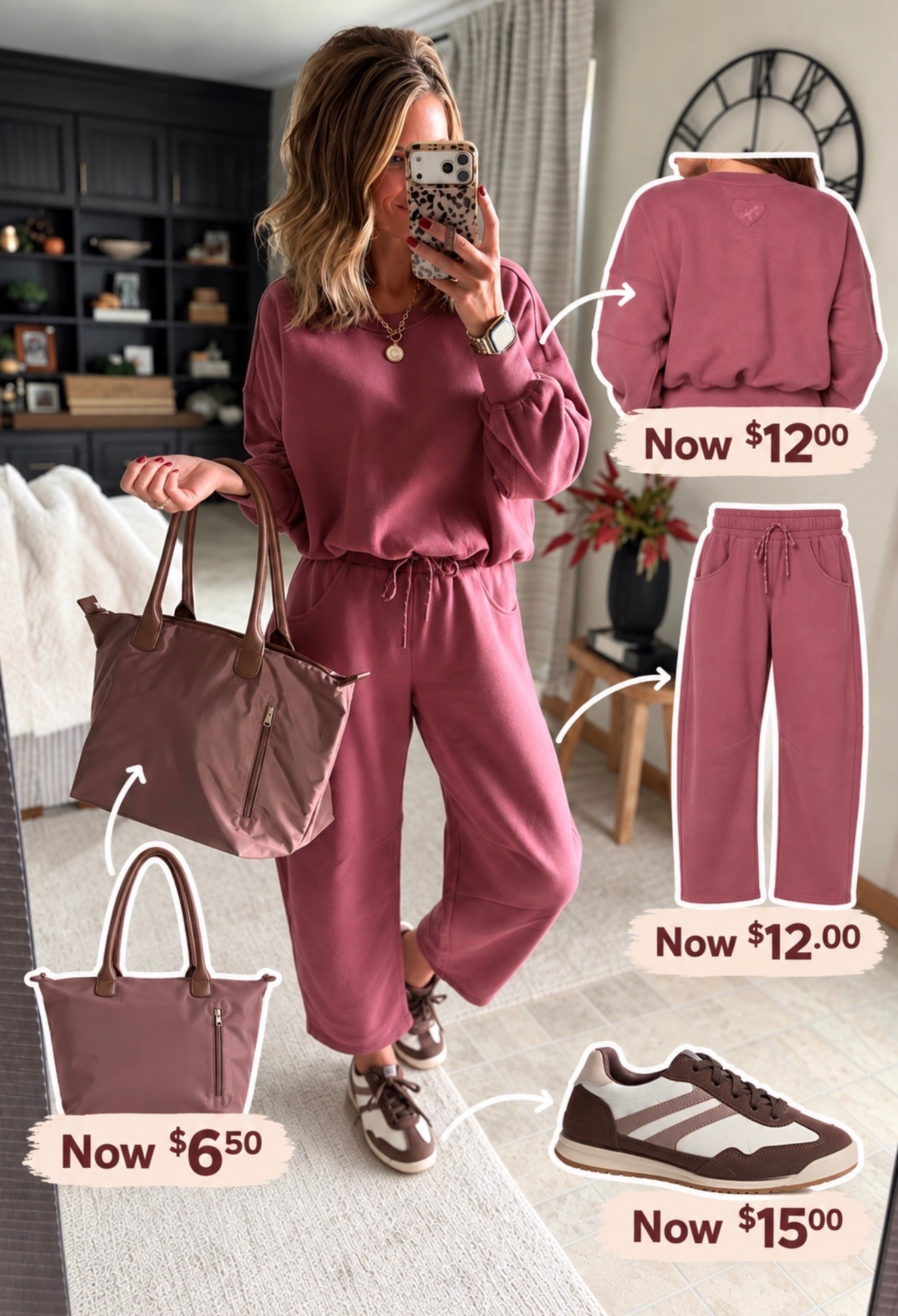 Walmart deals!! Last day to save. 
Sweatshirt medium
Pants/ medium (would prefer small, run big)
Shoes tts