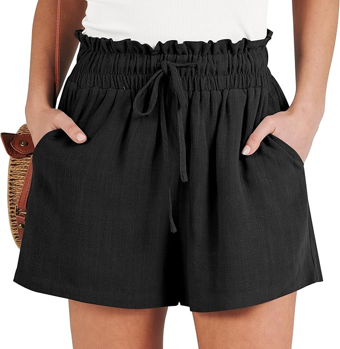 ANRABESS Linen Shorts for Women Casual High Waisted Wide Leg Drawstring Cute Summer Beach Shorts ... | Amazon (US)