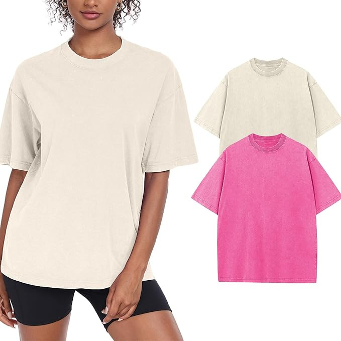 Womens Washed Vintage Oversized T-Shirt Baggy Workout Tops Short Sleeve Cotton Tshirts Streetwear... | Amazon (US)